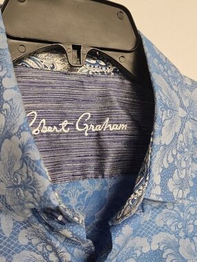 Robert Graham Men's Highland Short Sleeve Button Down Shirt Light Blue Large